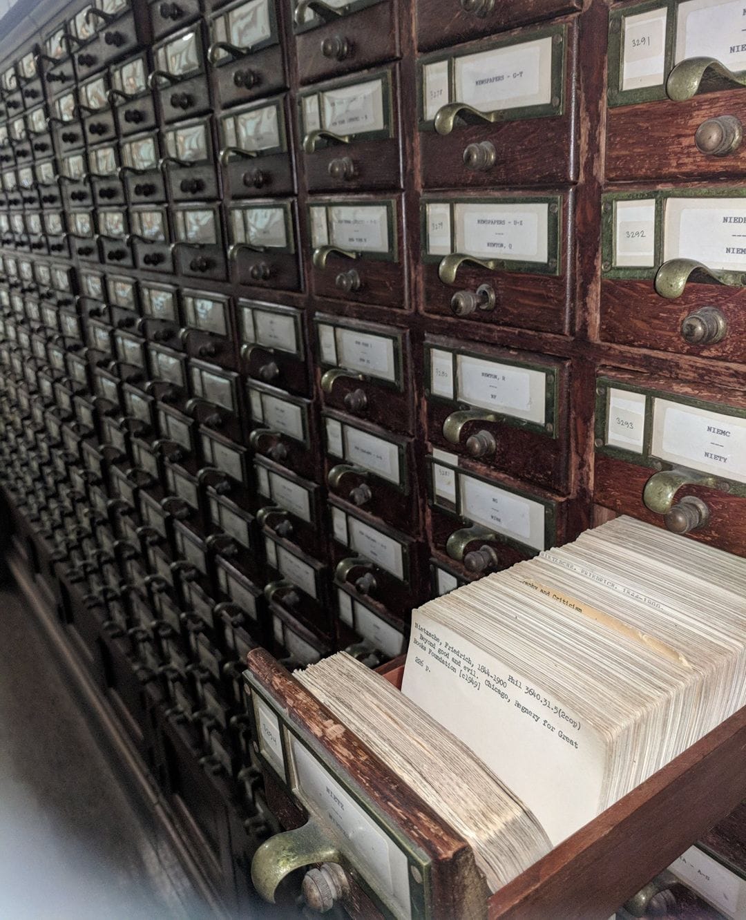 an old-fashioned library card catalog