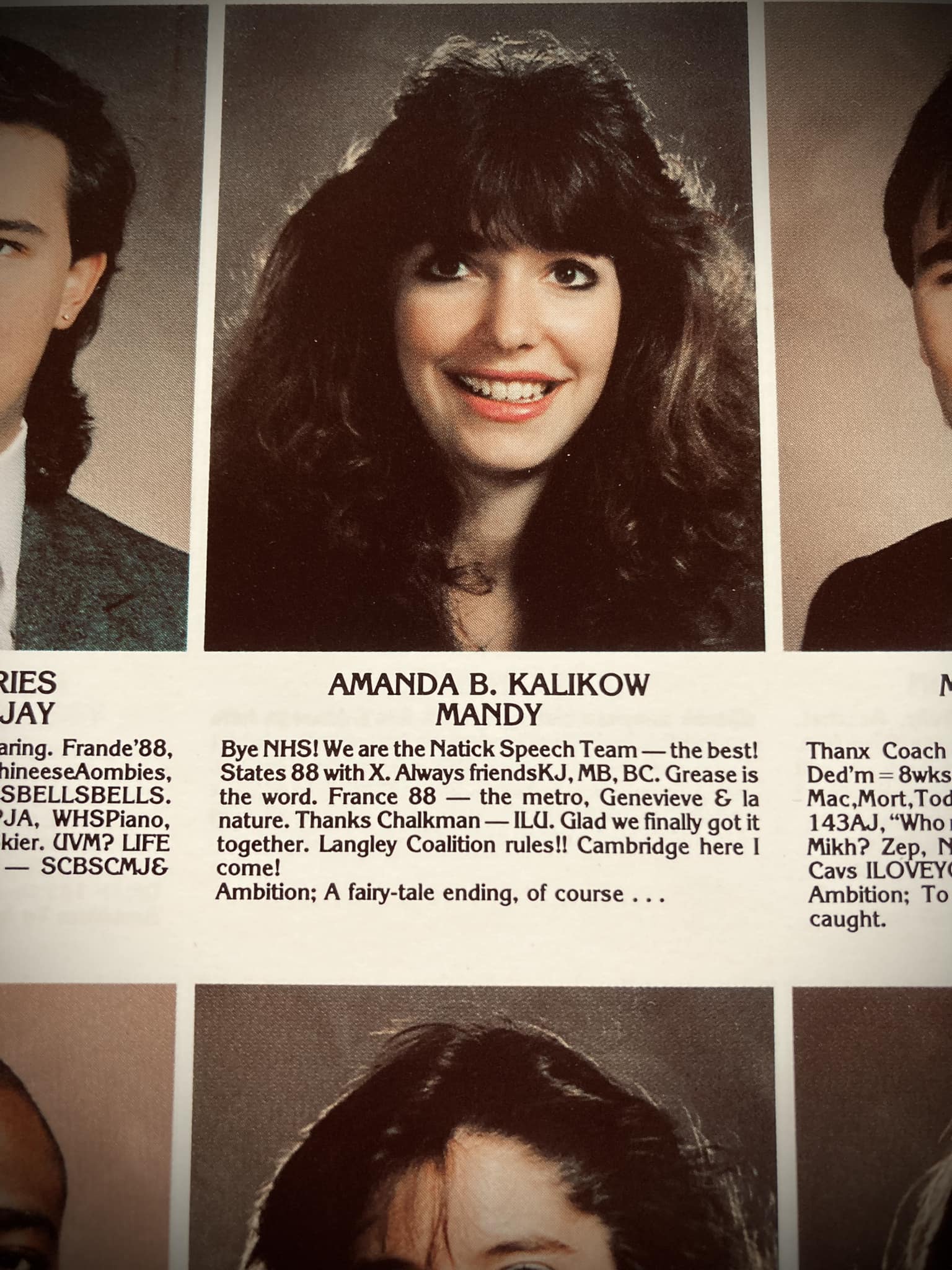 My photo and bio from my high school yearbook, with partial photos and bios of my classmates surrounding mine