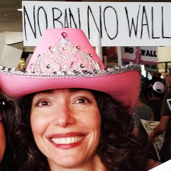 Amanda at LAX in January 2017 protesting President Trump's "Muslim travel ban" executive order