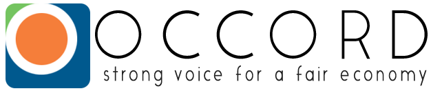 Logo showing organization name OCCORD with tagline "strong voice for a fair economy"