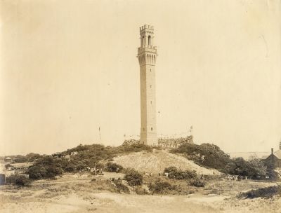 Sepia photo of the Pilgrim Monument in Provincetown, MA